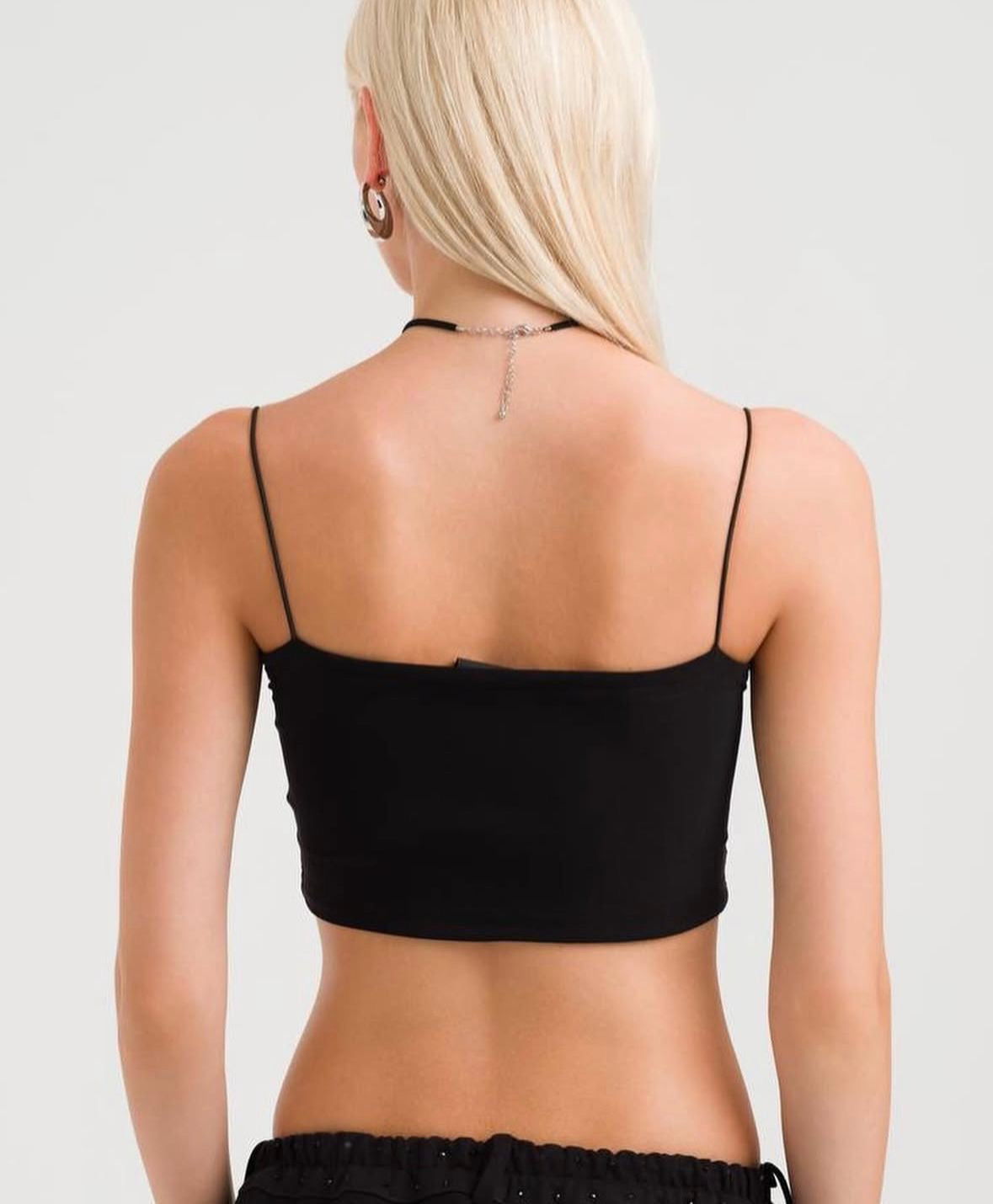 Crystal Detail Halter Crop Top – Black