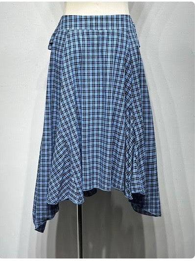Asymmetrical Check Wrap Skirt