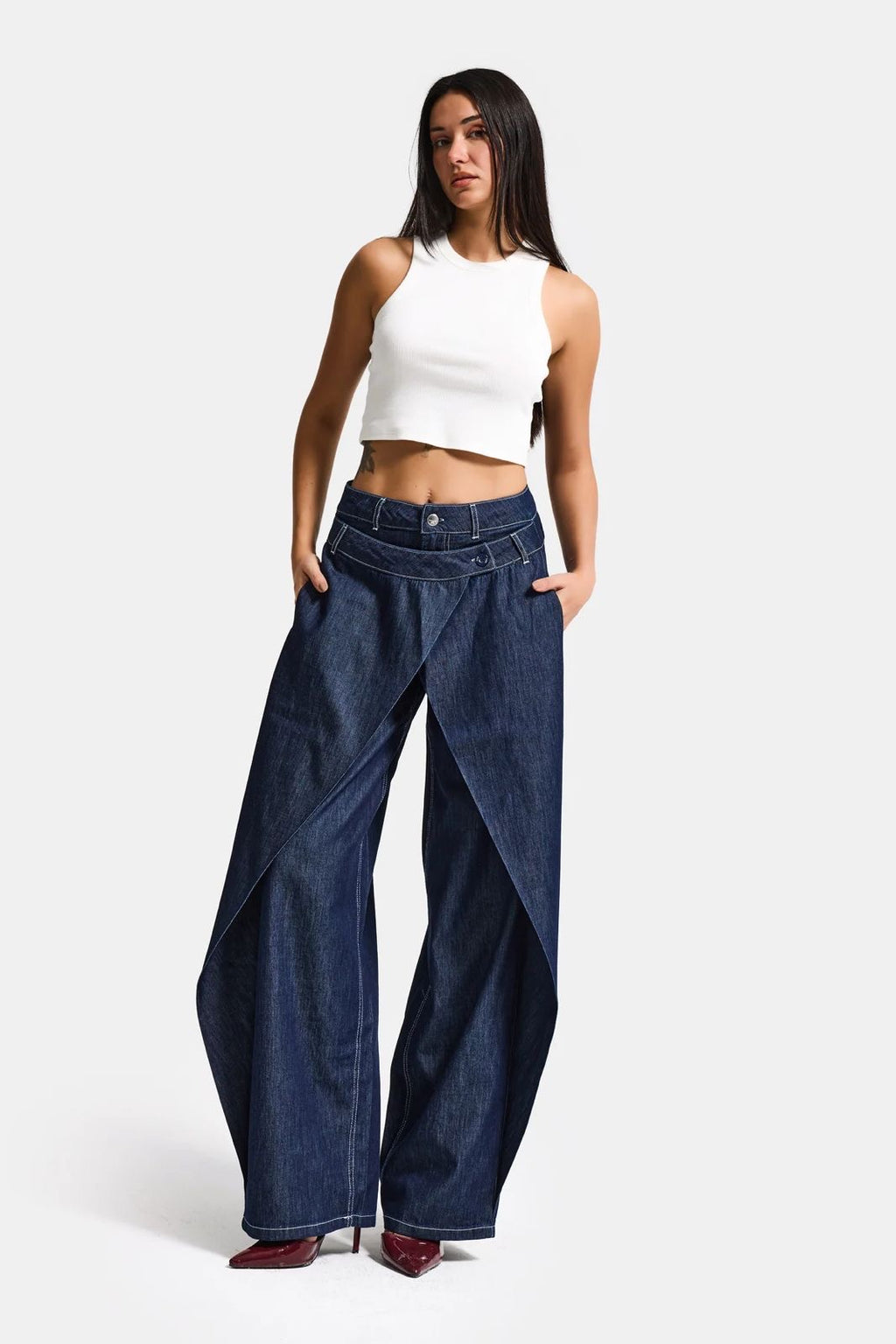 Dark denim Cross-Front Jeans