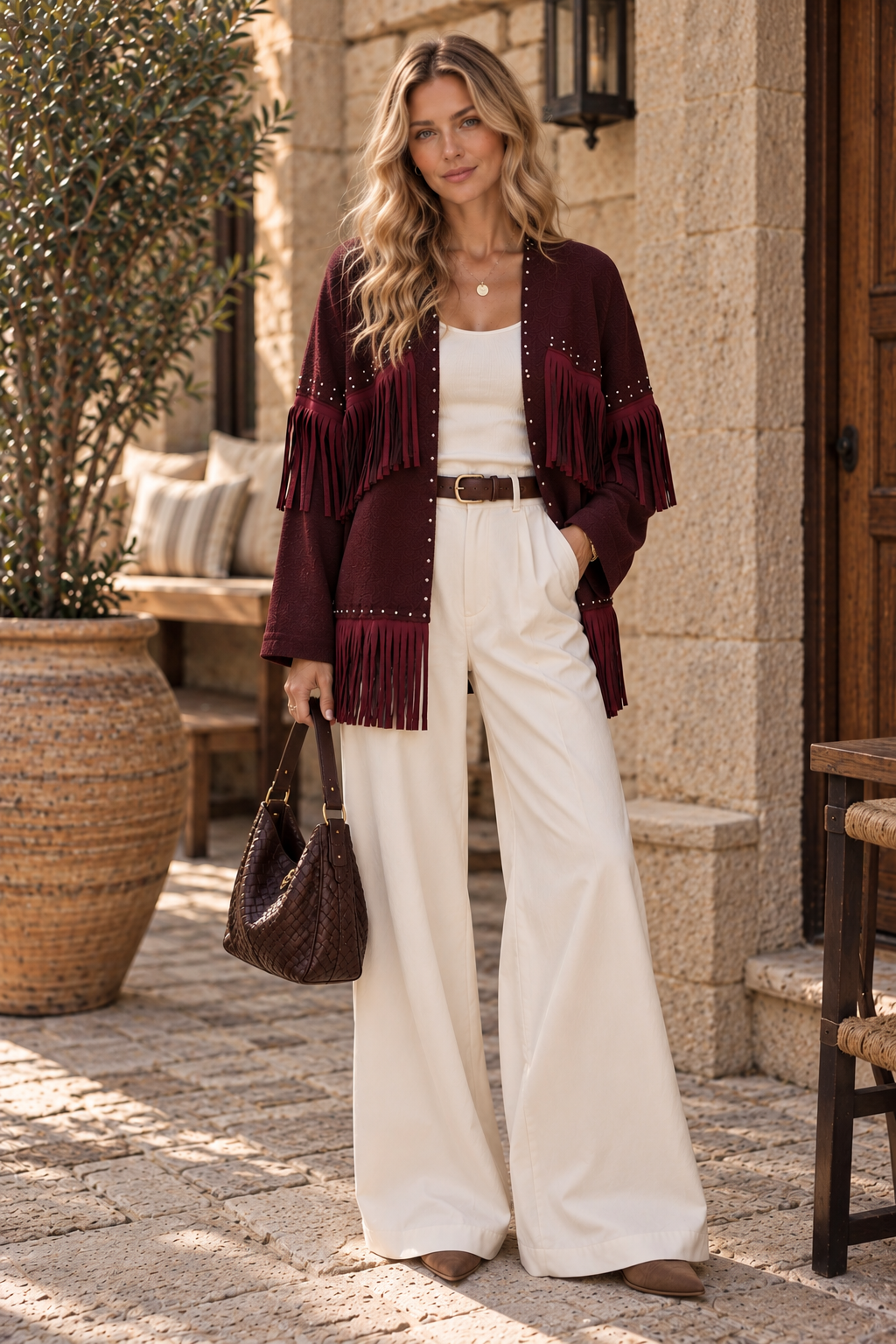 Fringed Suede Jacket – Burgundy