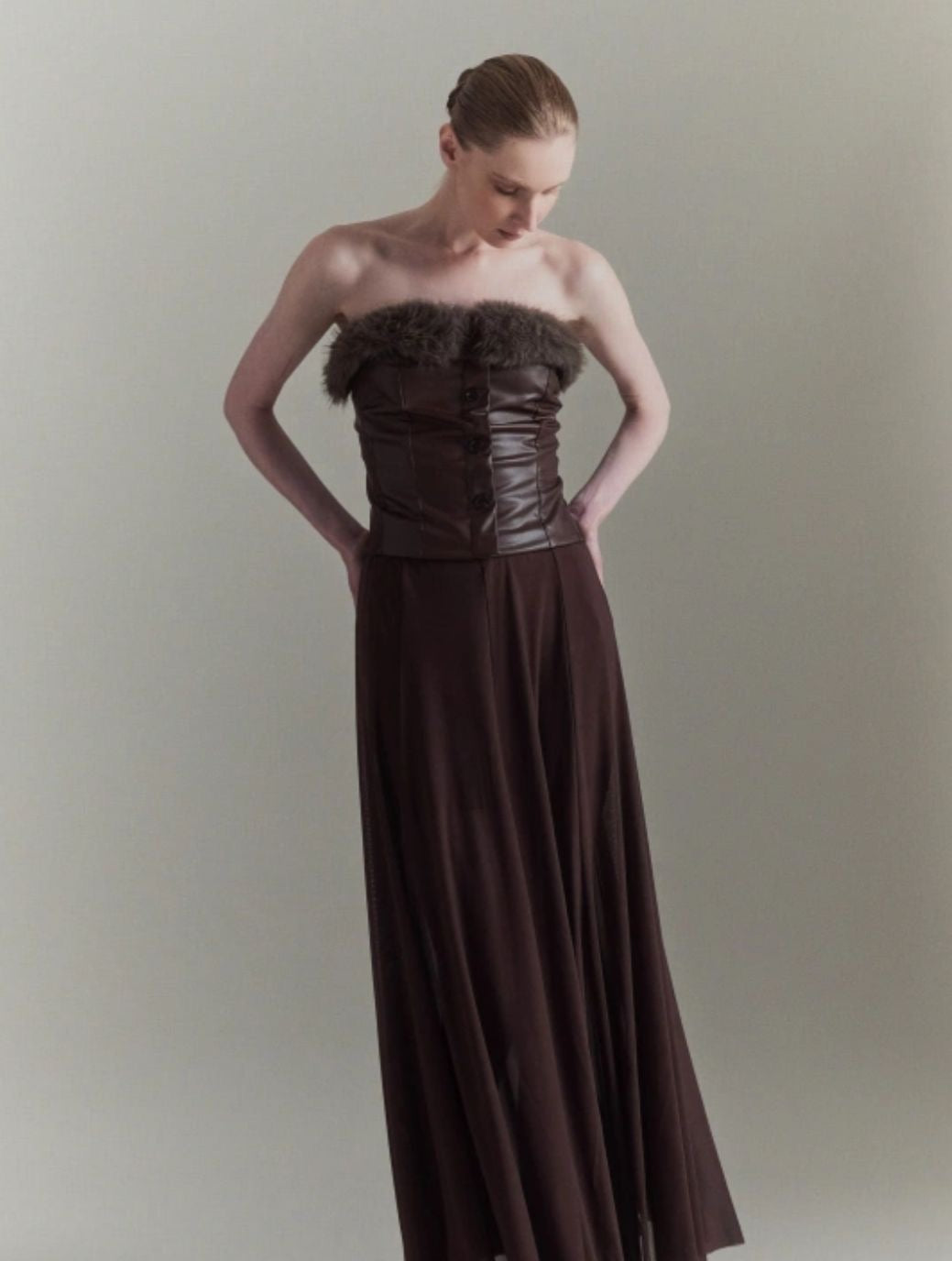 Leather Fur-Trim Corset Top