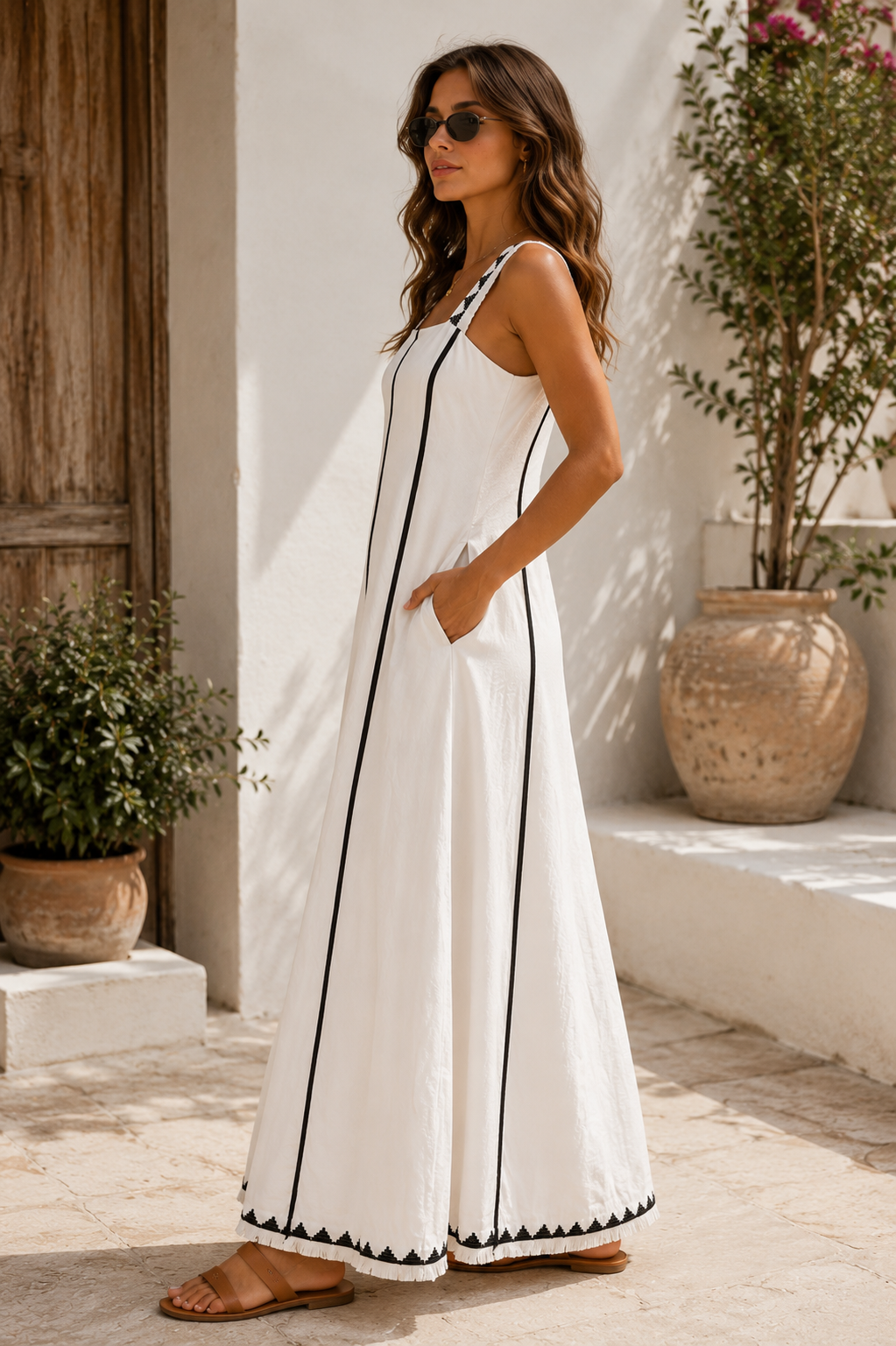 The Alba Linen Embroidered Maxi Dress