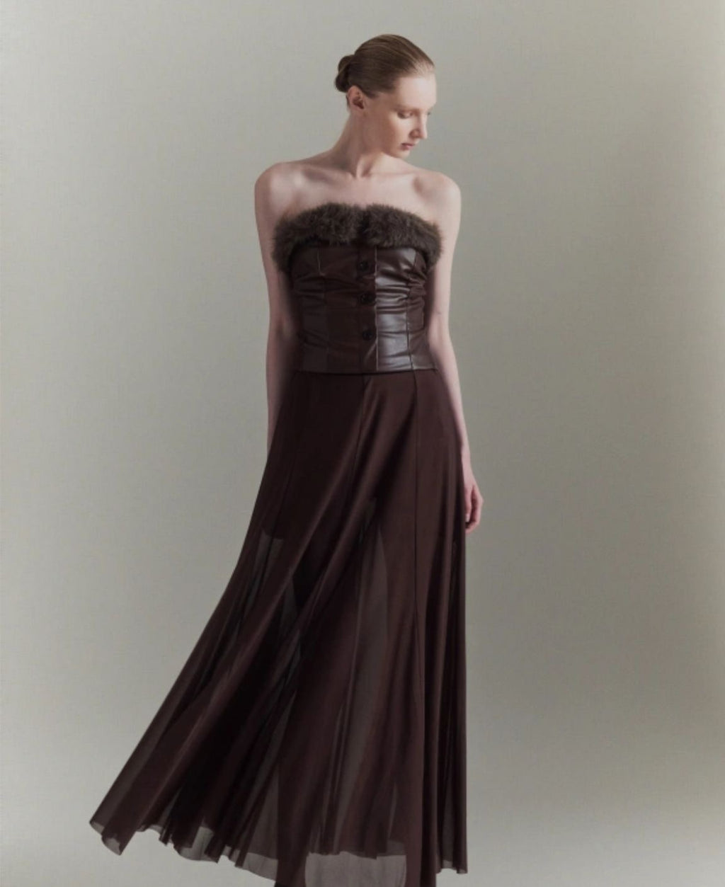 Leather Fur-Trim Corset Top