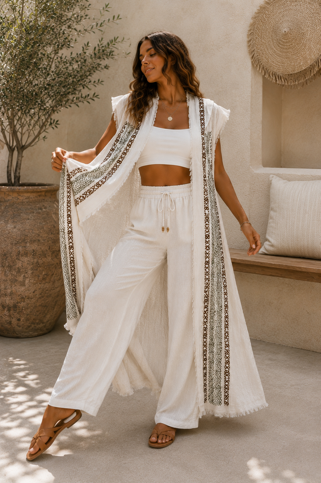 Tribal Embroidery Linen Vest