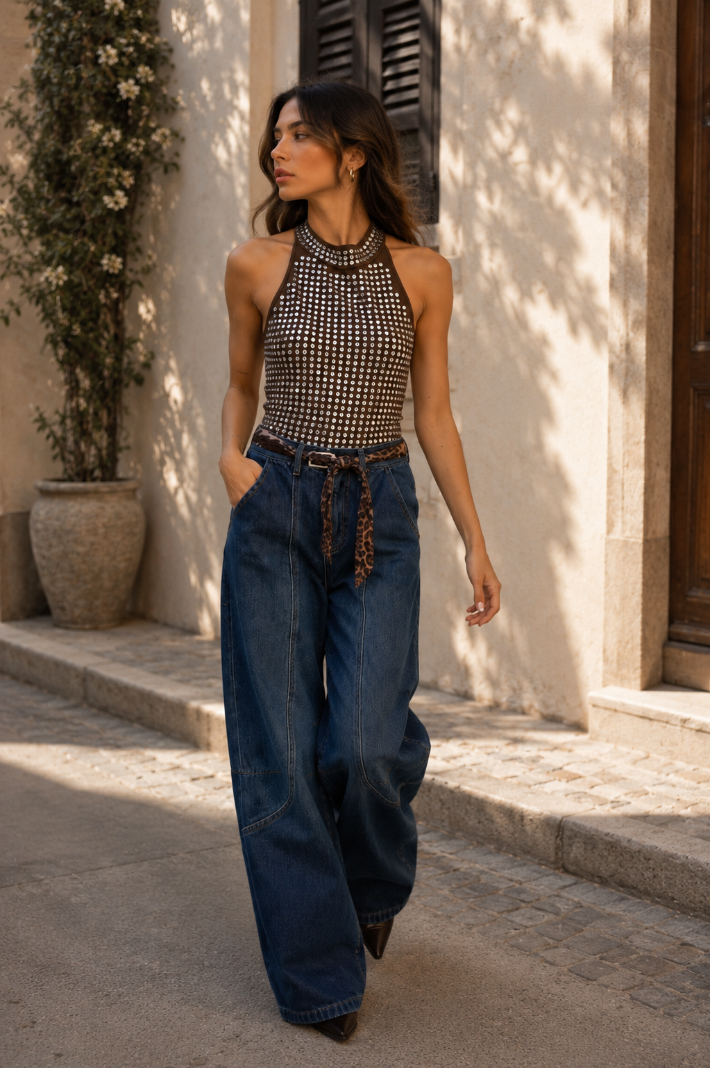 Brown Studs Party Top