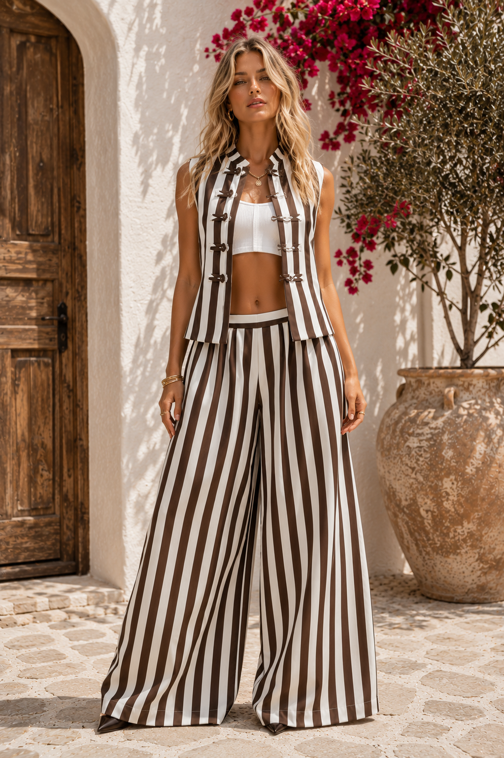 Military Stripe Vest & Balloon Pants Set