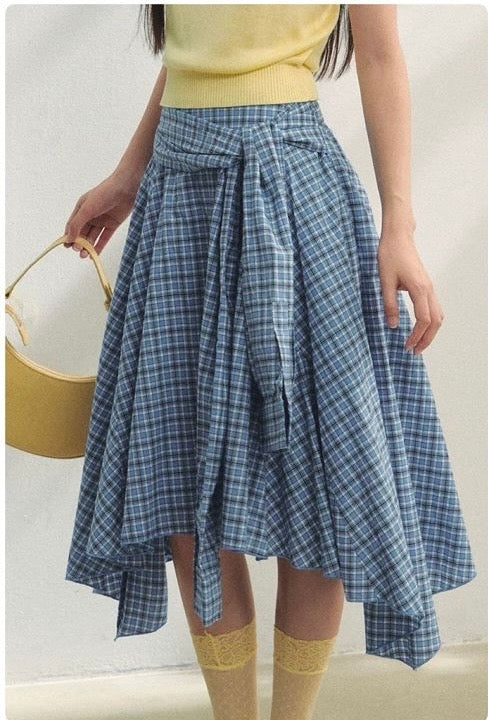 Asymmetrical Check Wrap Skirt