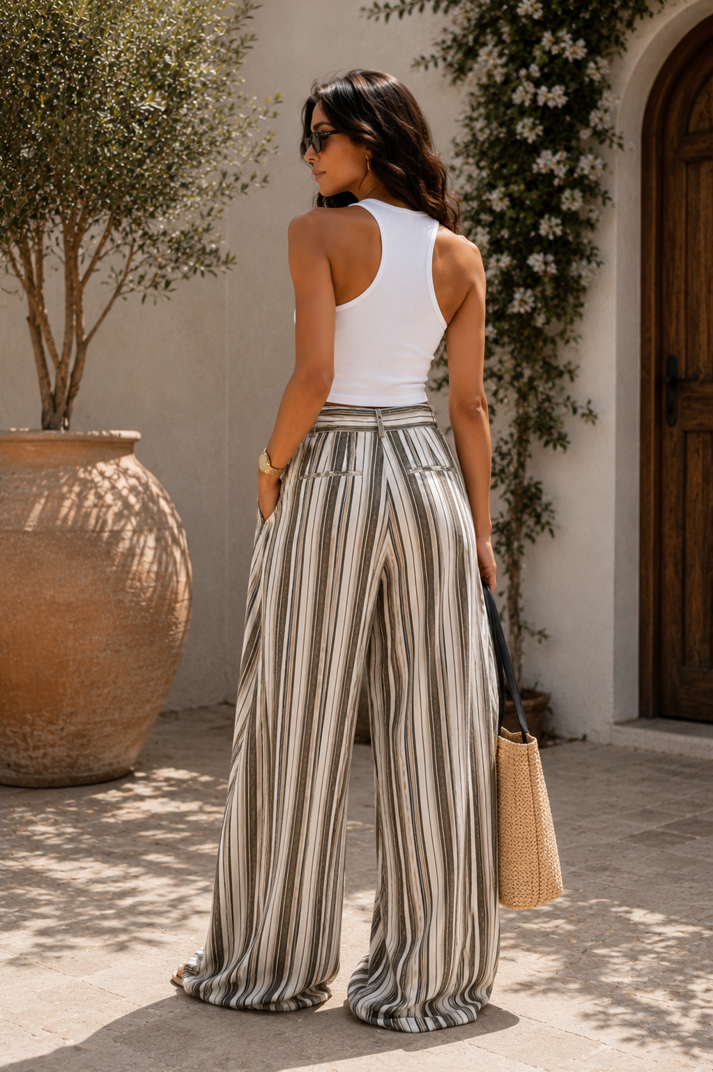 Striped Wide-Leg Trousers