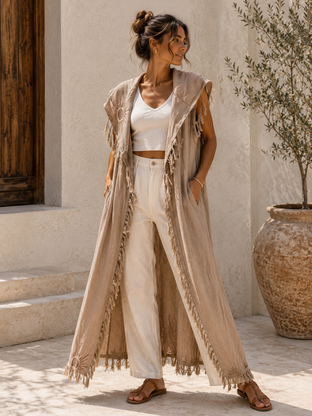 Boho Printed Linen Vest