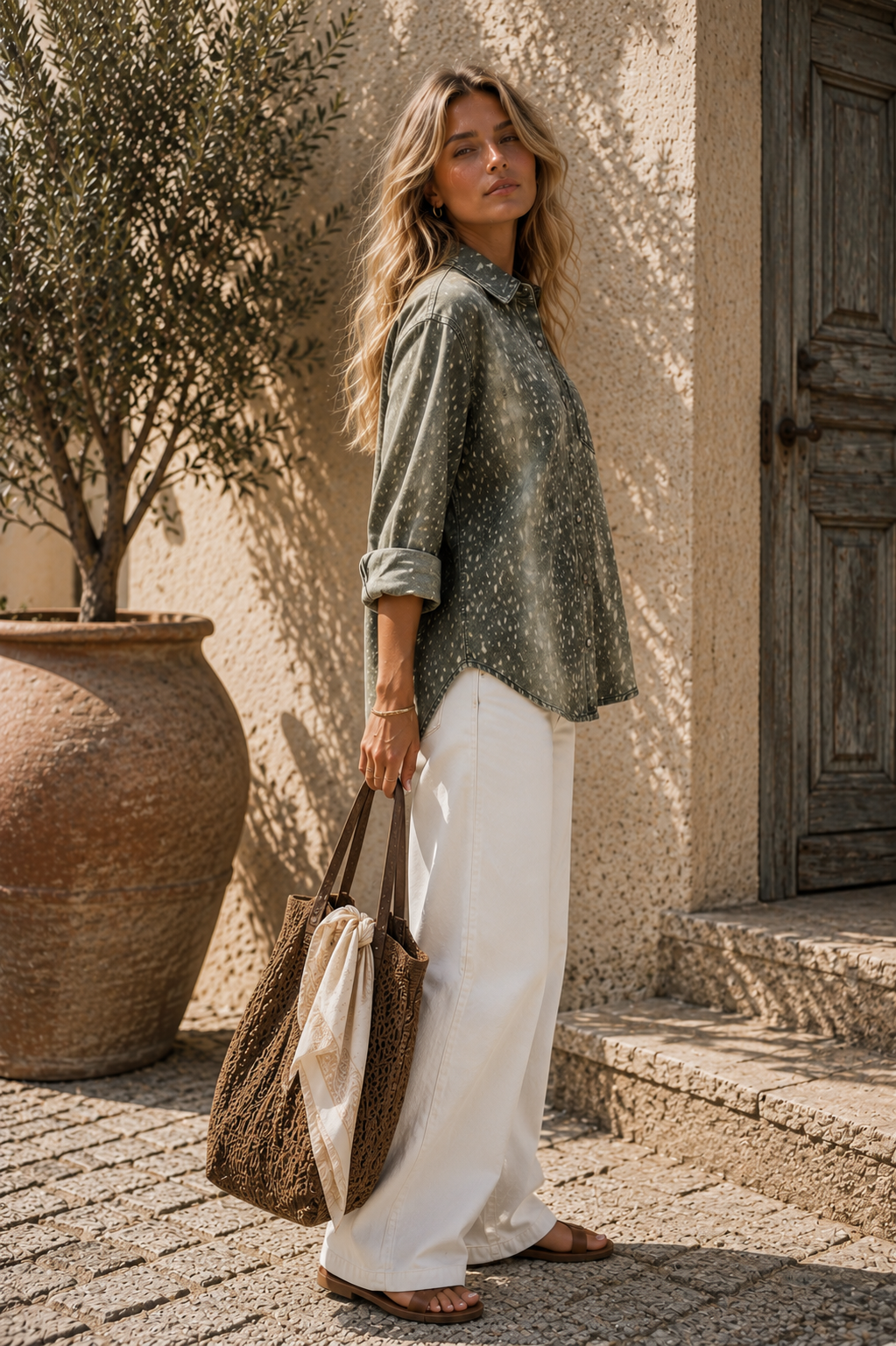 The Wild Meadow Denim Shirt – Olive Deer Print