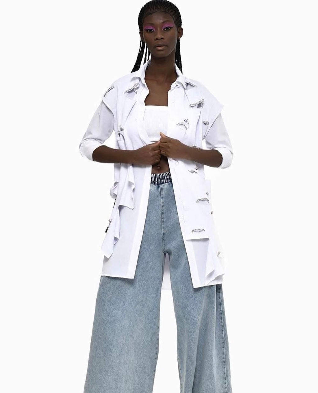 Embellished Layered White Shirt