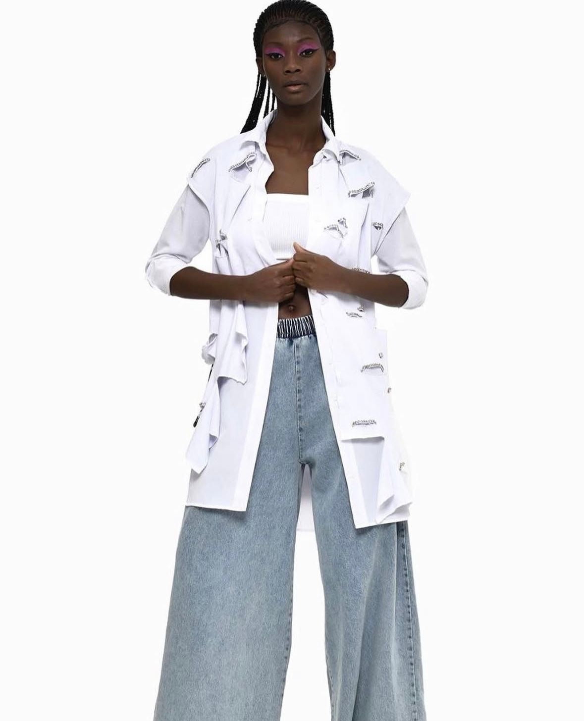 Embellished Layered White Shirt