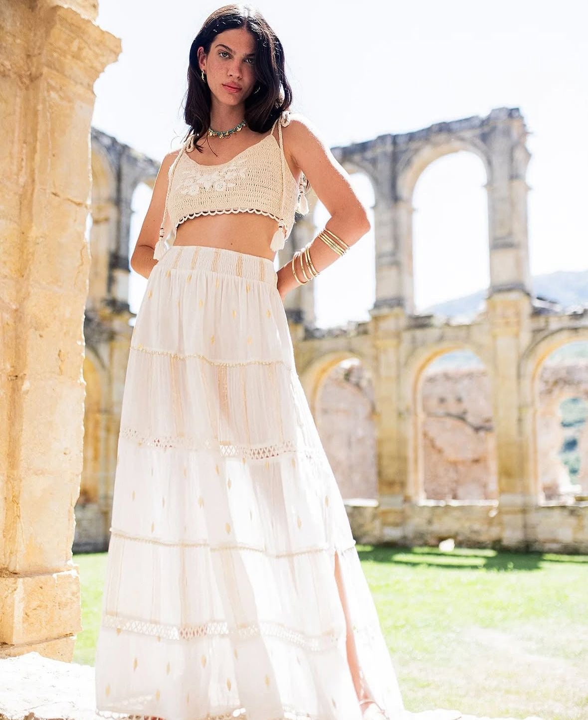 White Linen and crochet Co-ord Set