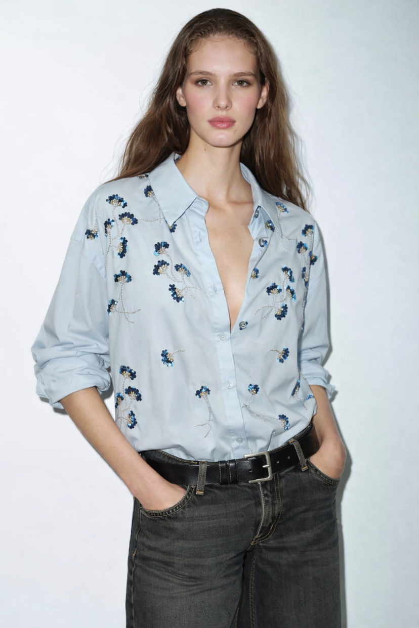 Blue Embellished Blouse