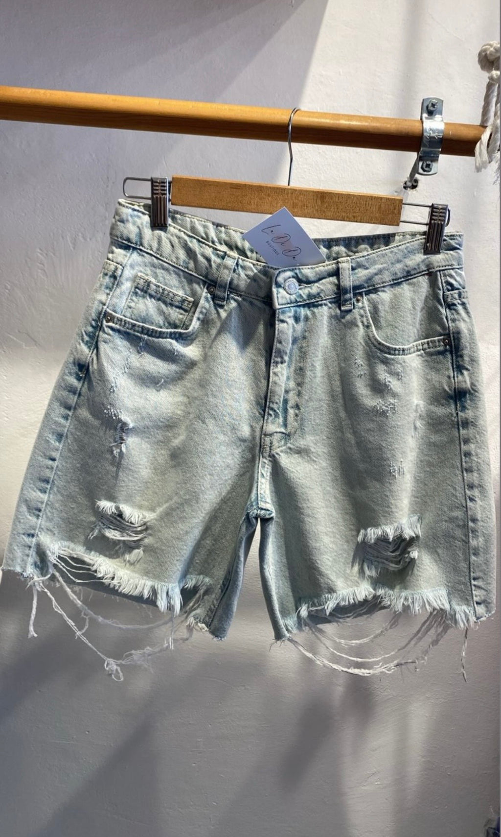 Washed Denim Long Shorts - Relaxed Fit