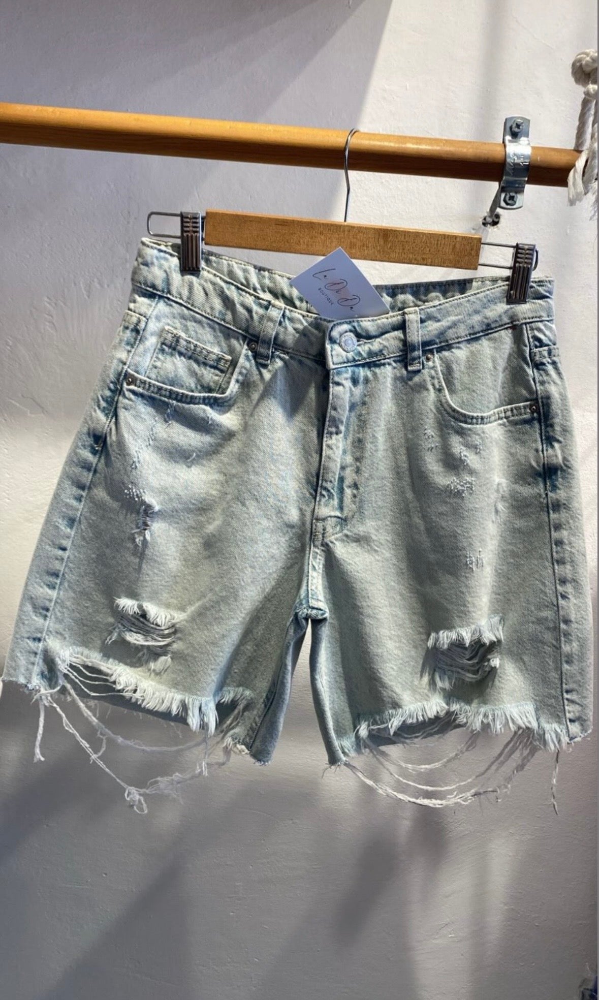 Washed Denim Long Shorts - Relaxed Fit