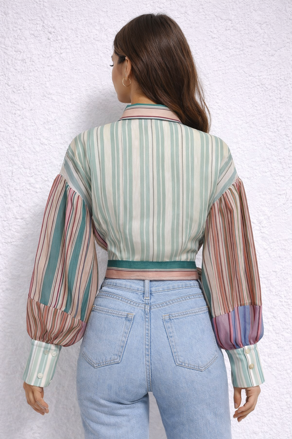 Multi-Stripe Wrap Tie Shirt