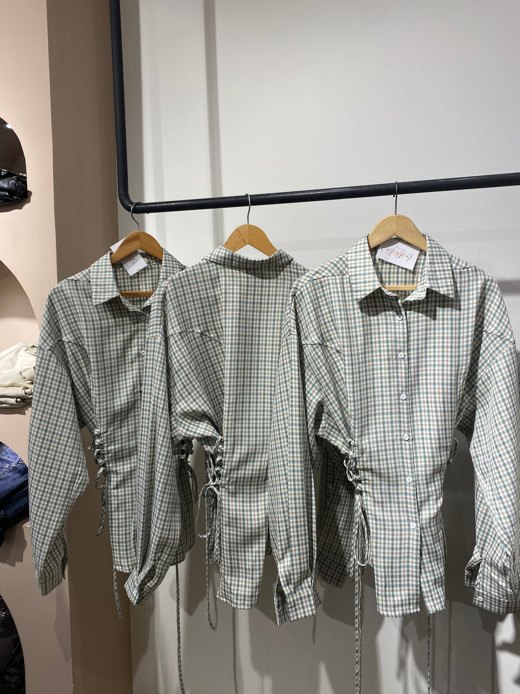 Checked Ruched Waist Shirt