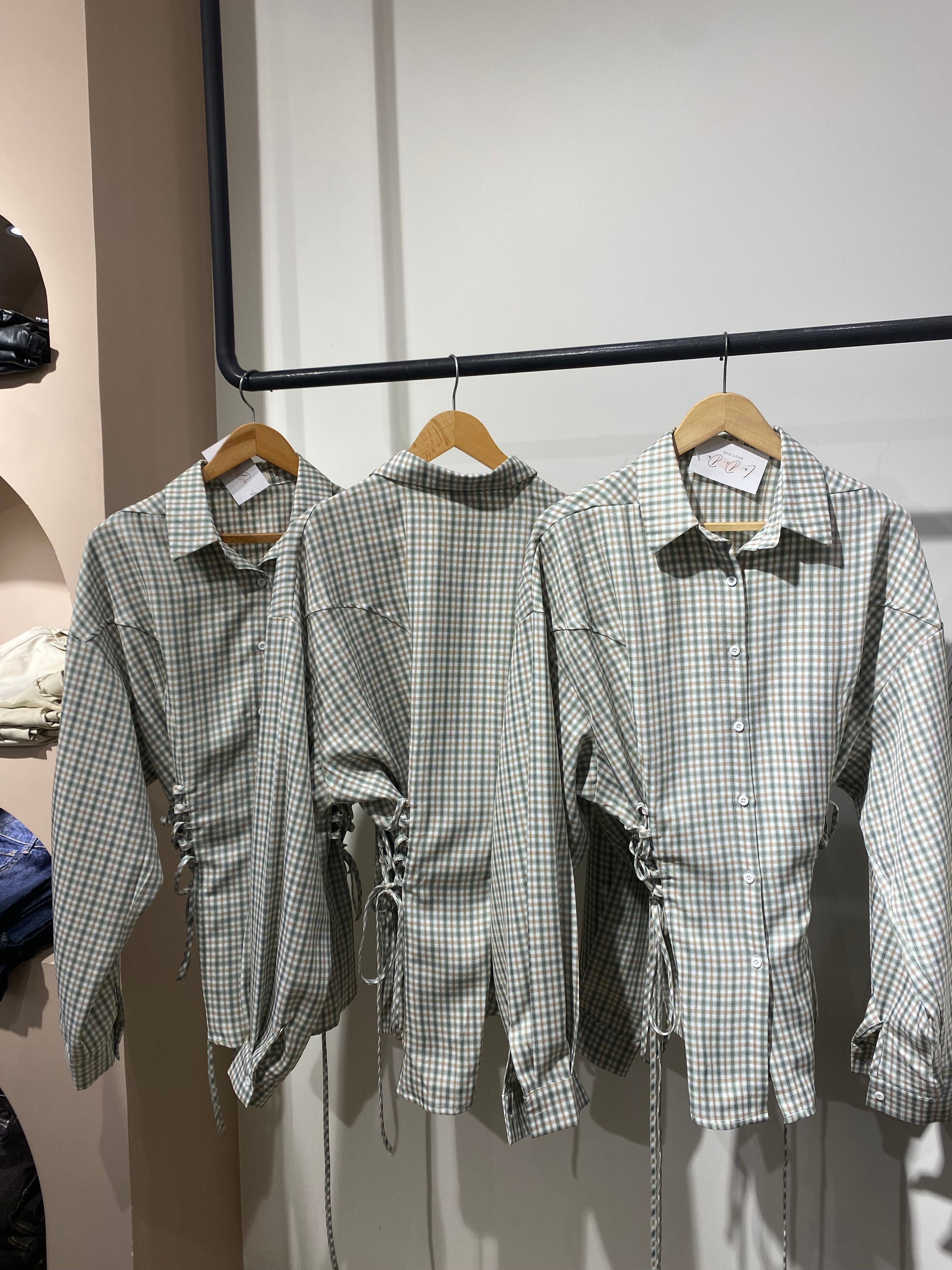 Checked Ruched Waist Shirt