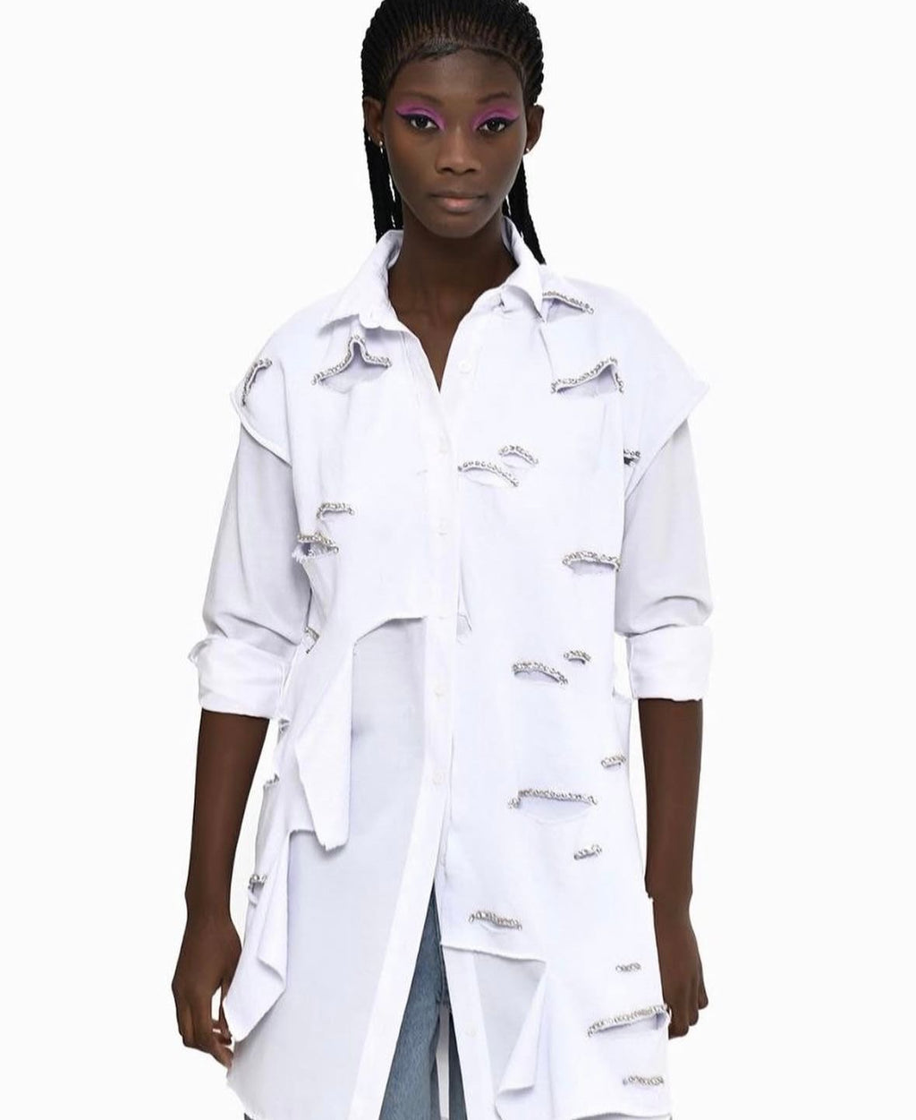 Embellished Layered White Shirt