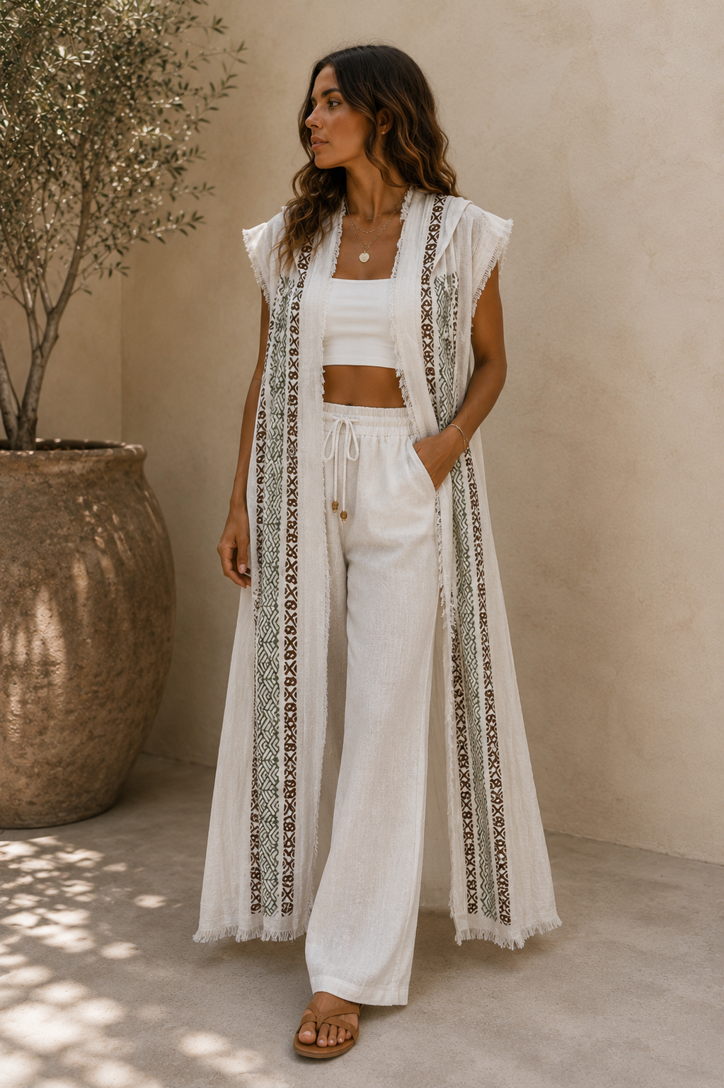 Tribal Embroidery Linen Vest