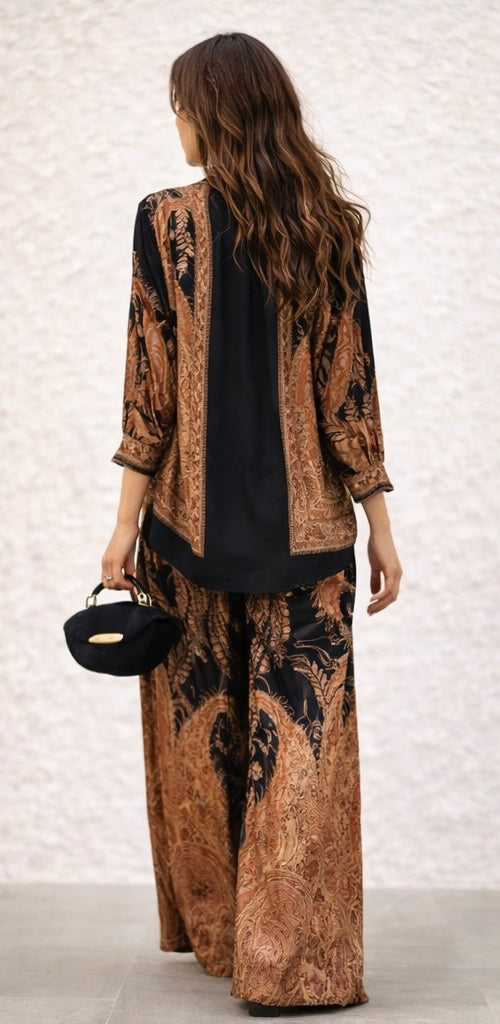 Luxe Paisley Print Shirt and Palazzo Pants Set
