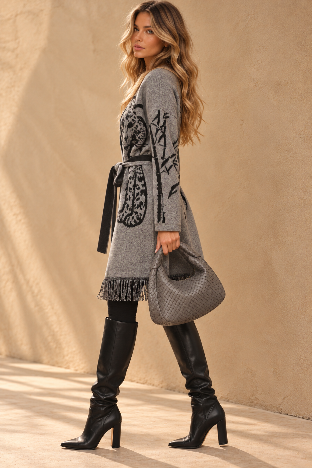 Grey Leopard & Bamboo Wrap Cardigan