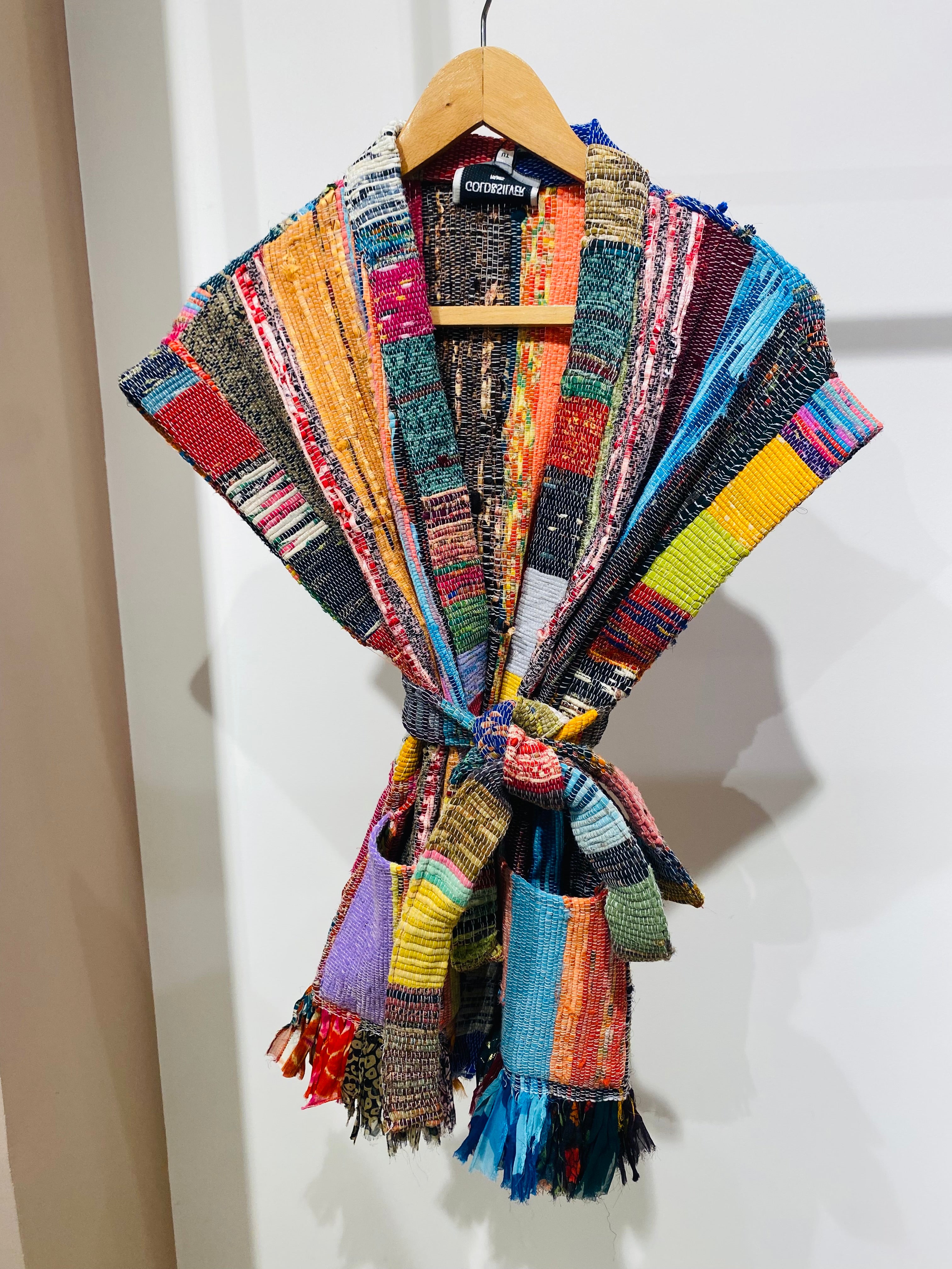 Colorful Patchwork Kimono with Tassel Belt