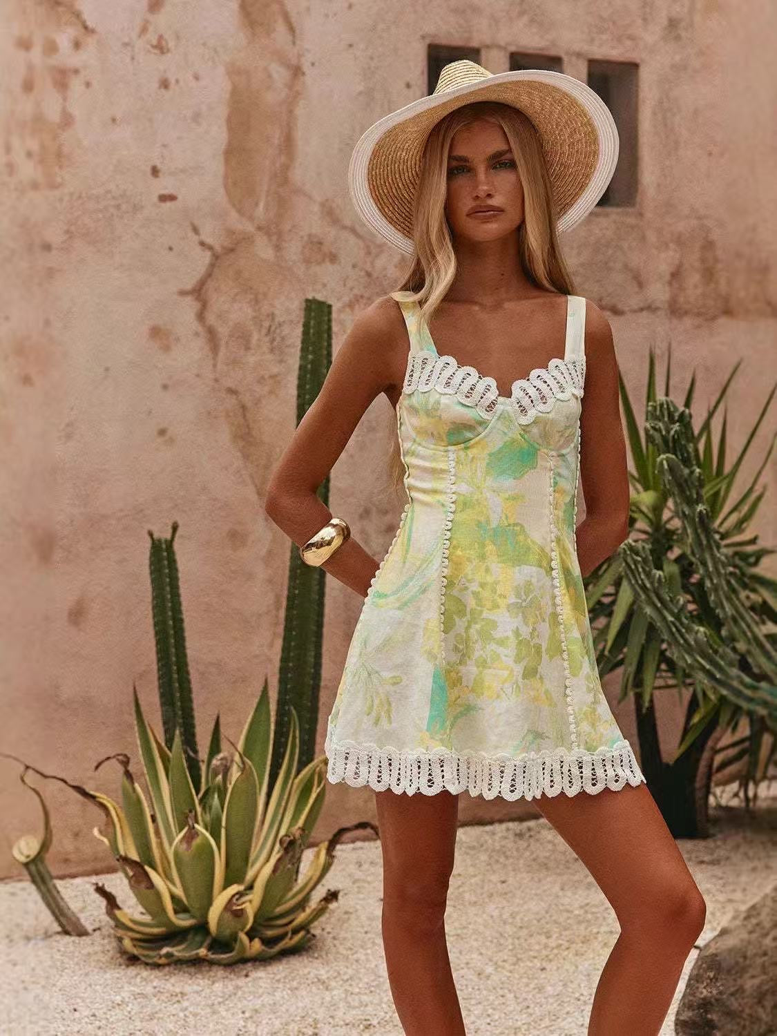 The Soleil Embroidered Printed Linen Mini Dress
