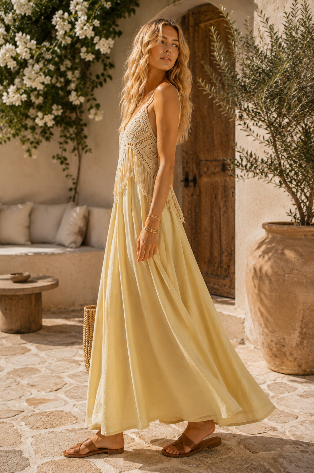 Santorini Crochet Fringe Dress