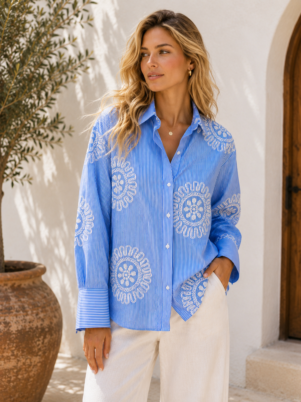 Embroidery Striped Shirt