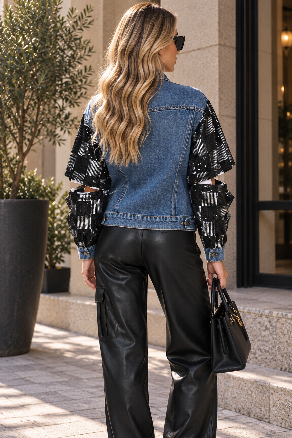 Plaid Sleeve Denim Jacket