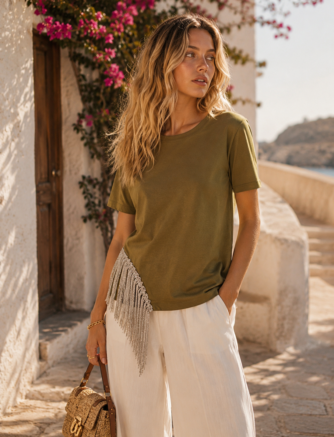 The Olive Fringe Tee