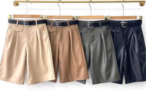 High-Waist Tailored Faux Leather Shorts – Camel