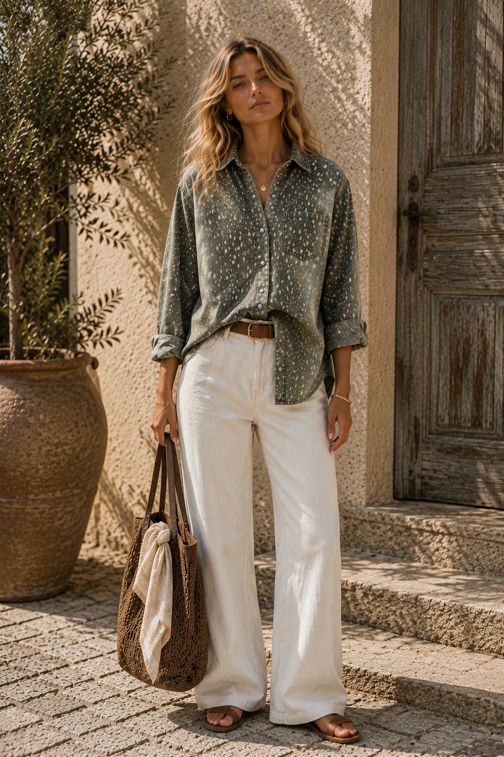 The Wild Meadow Denim Shirt – Olive Deer Print