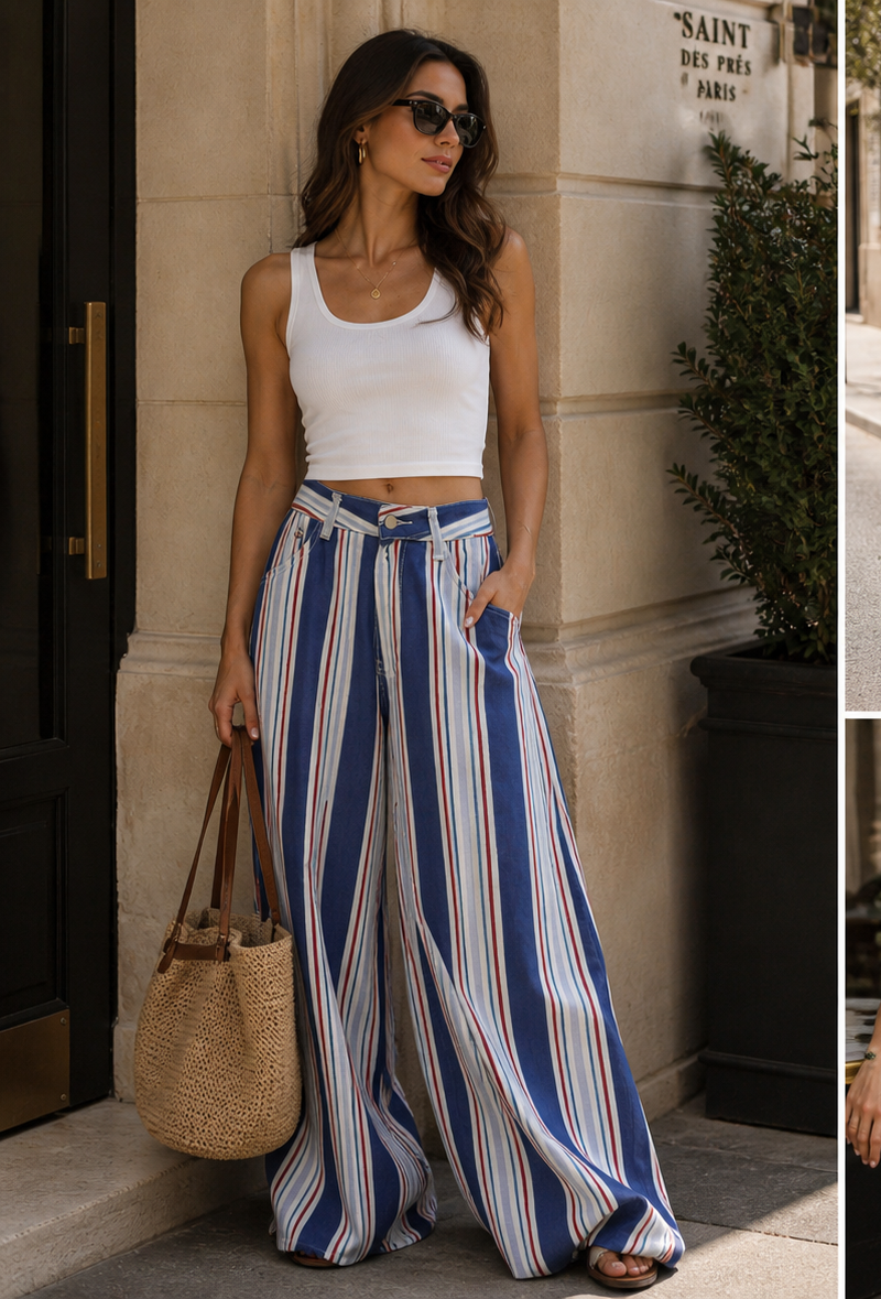 Riviera Stripe Wide-Leg Pants
