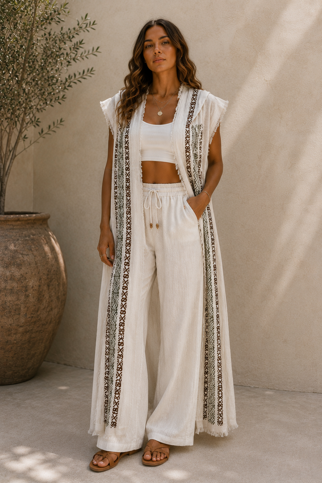 Tribal Embroidery Linen Vest