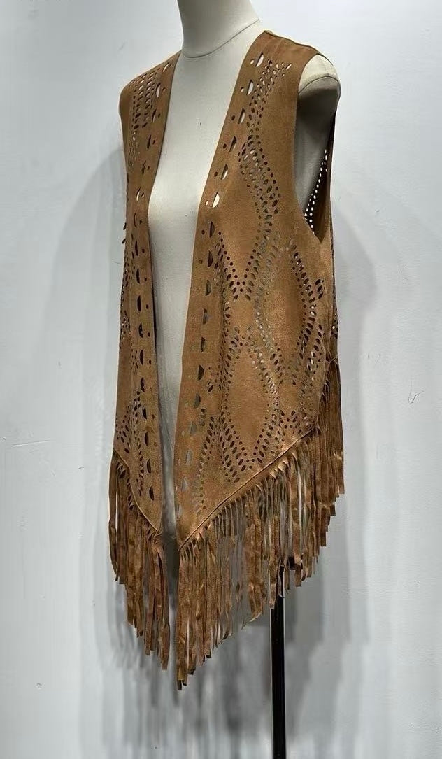 Suede Fringe Cut-Out Vest