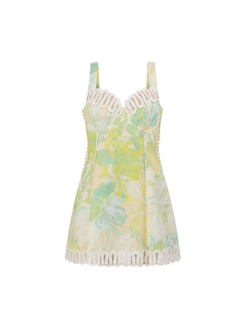 The Soleil Embroidered Printed Linen Mini Dress