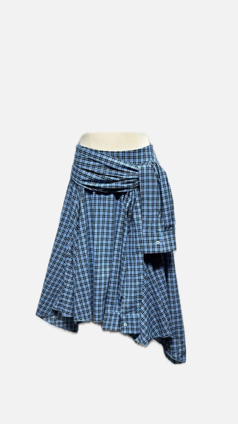 Asymmetrical Check Wrap Skirt
