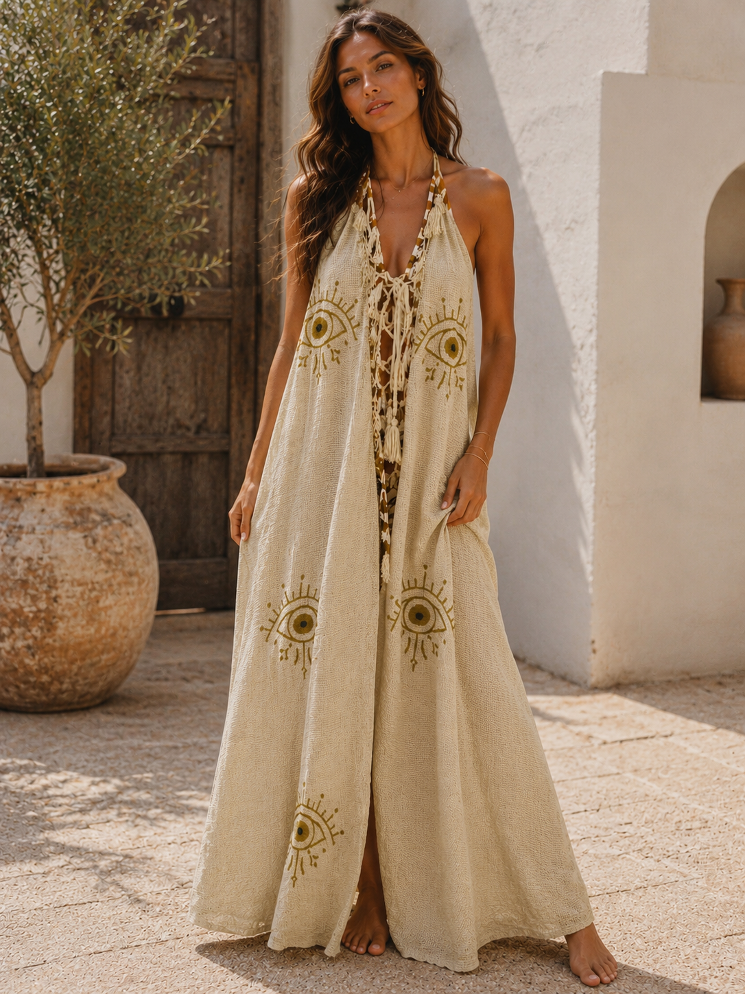 Boho Eye Block Print Dress
