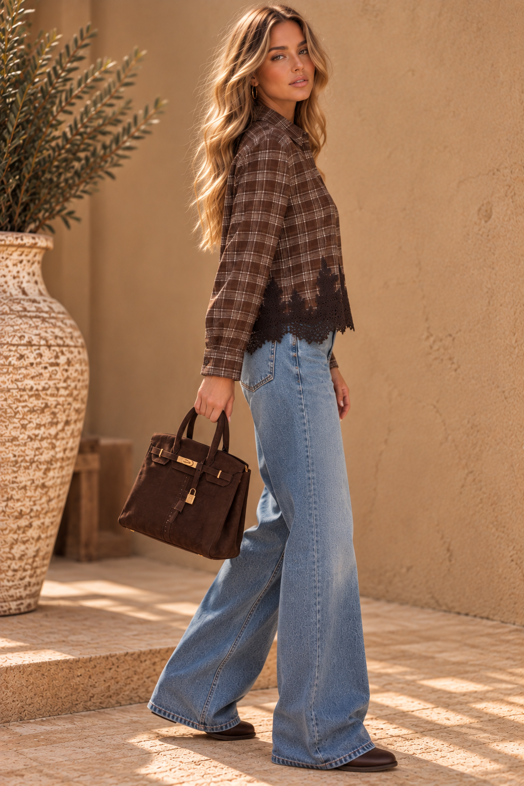 The Emmeline Plaid Lace-Hem Shirt
