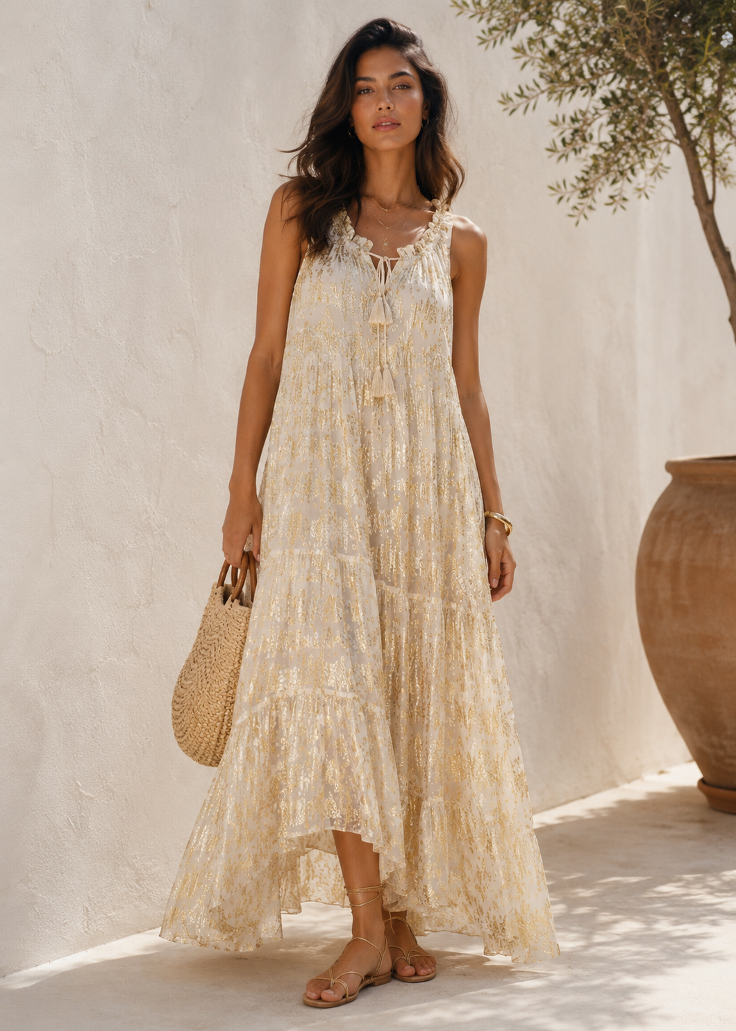 Gold Beige Cut-Out Dress