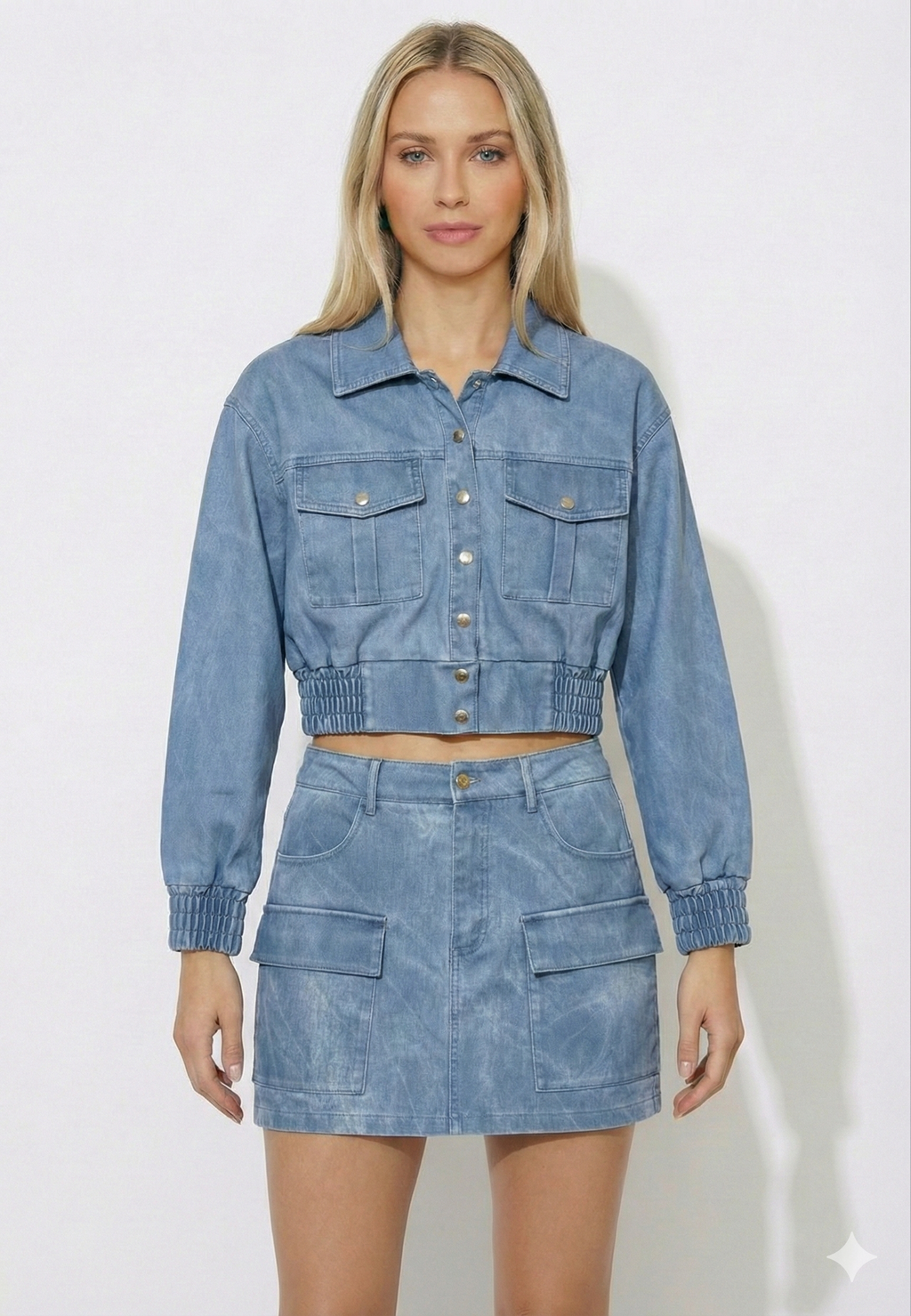 Blue Cropped Denim Jacket & Skirt