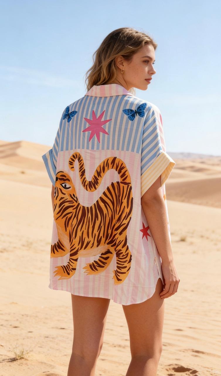 Tropical Print Loose Shirt & Pants Set