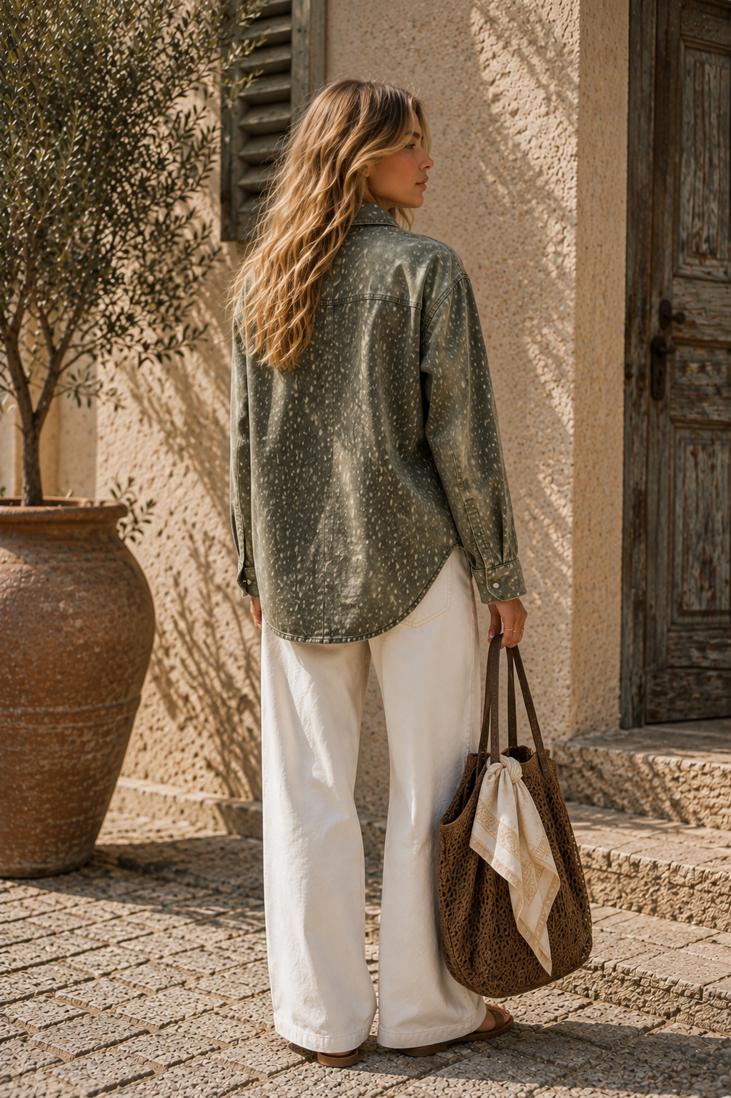 The Wild Meadow Denim Shirt – Olive Deer Print