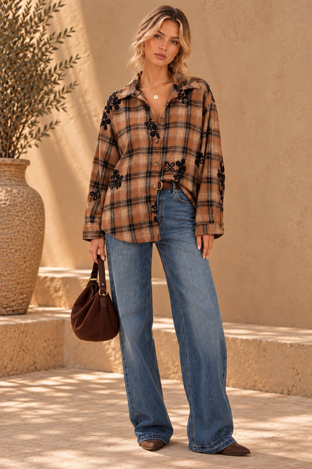 The Estelle Embellished Plaid Shirt