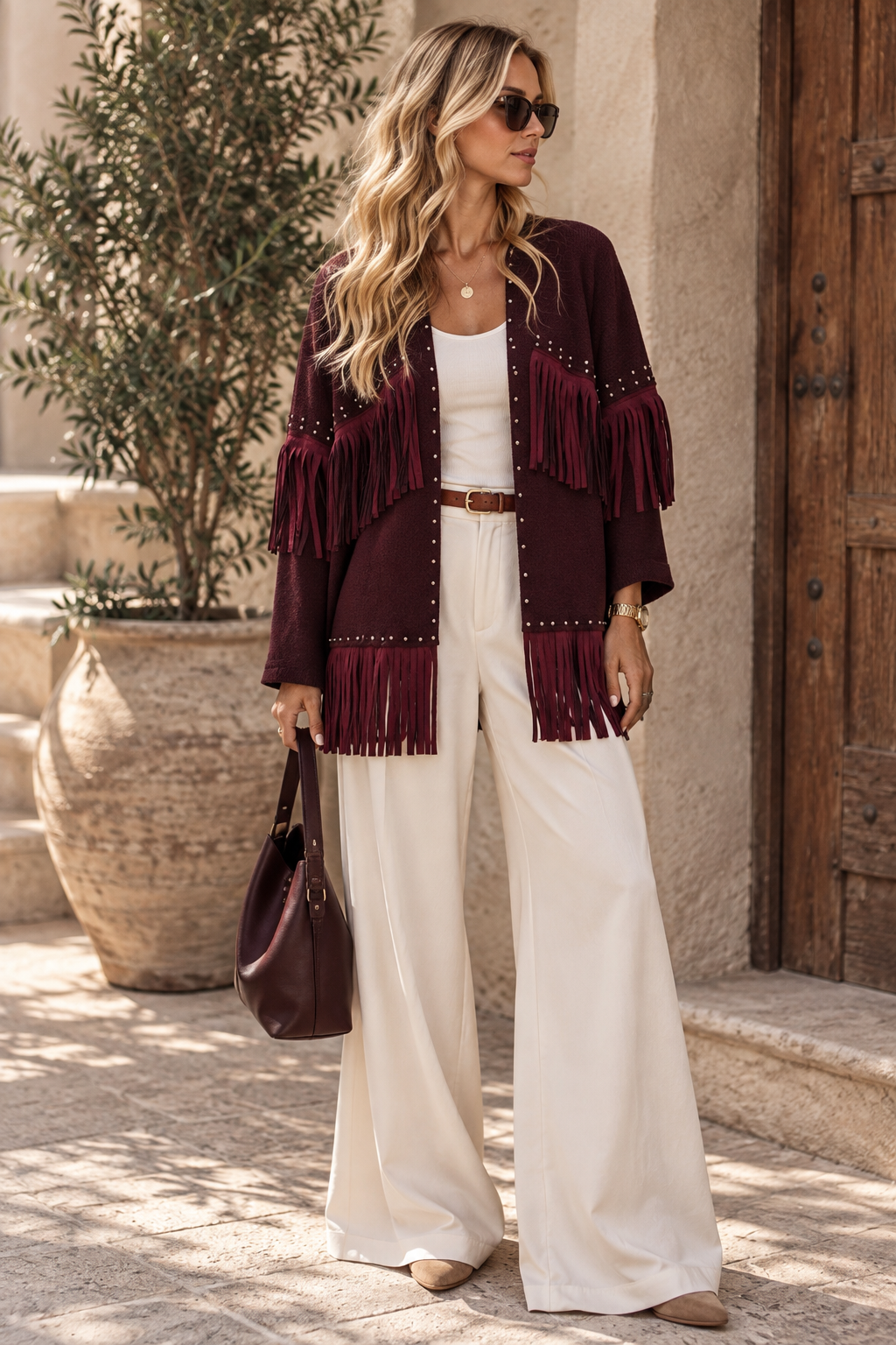 Fringed Suede Jacket – Burgundy