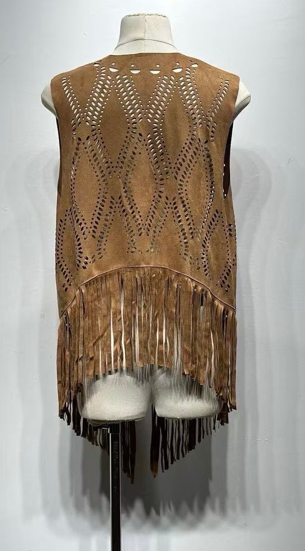 Suede Fringe Cut-Out Vest