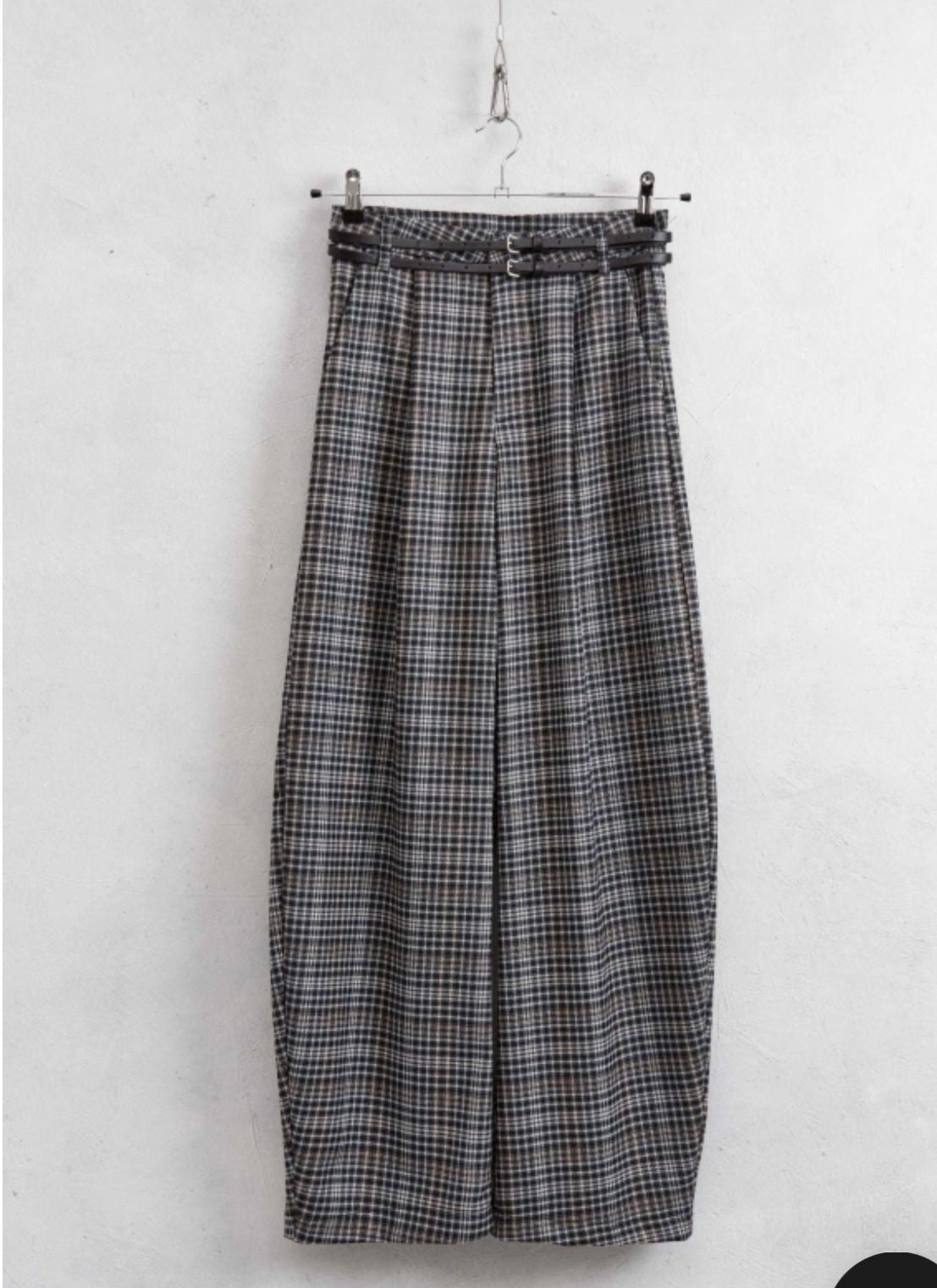 Grey Plaid Wide-Leg Trousers